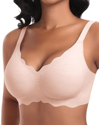 Ganado Soutien-Gorge Femme sans Armature Sexy Col en V Brassiere avec Coussinets Bralette sans Coutures Classiques Brassière Maintien