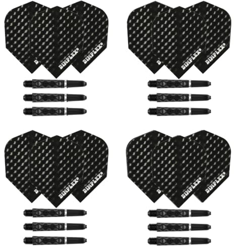 Harrows Darts 4 x Sets Dimplex-Dartschäfte und Dimplex-Dartflights – 12 Dartschäfte, insgesamt 12 Dartflights – mittel und kurz (kurz, schwarz)