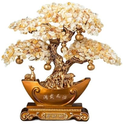 Skrivbordsdekoration Feng Shui Crystal Pengaträd Dekoration - Förmögenhetsträd for rikedom och välstånd, Andlig Kristallträd Ornament Perfekt for hemmakontorsdekoration Skrivbordsdekorationer(Yellow,S