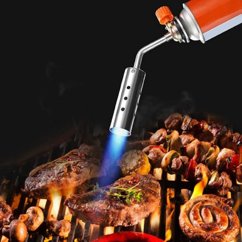 mizikuu Bruciatore a Gas, Cannello da Cucina a Gas Fiamma Regolabile Acciaio Inossidabile Bruciatore Erbacce Antiventobruciatore Torcia a Gas per Bruciatore per Barbecue
