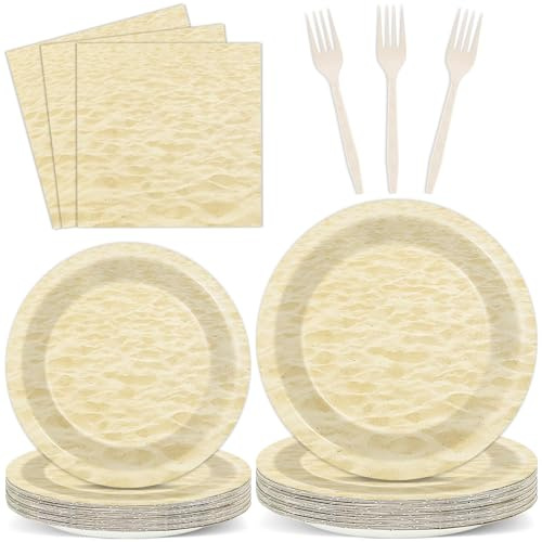 96pcs Summer Beach Party Plates and Napkins for Beach Party Supplies Beach Sand Themed Paper Dessert Plates Summer Tableware for Kids 24 Guests Hawaiian Birthday Party Decorations