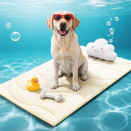 Babygreat Dog Cooling Mat, 59 x 40 Reversible Self-Cooling Mat for Medium Dogs, Arc-Chill Cool Pad for Dogs and Cats Washable Summer (Beige, X-Large(59 x 40))