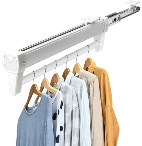 31cm Pull Out Clothes Rail, Wardrobe Rail Clothes Rack Space Saving,Adjustable Pull Out Hanger Rail Rod for Pants Clothing Storage,Extendable Closet Rod for Wardrobe Houseware,Load 30kg (31cm tape2)