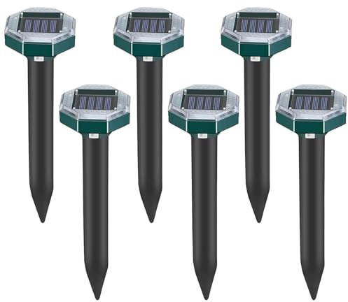 Maulwurf Vertreiber, 6 Stück Aufgerüsteter Solar Maulwurfschreck, Maulwurfsvertreiber Solar-Ultraschall Wasserdicht für Vertreiben Wühlmäuse, Serpent, Gopher (6)