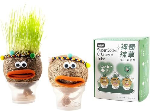 MXYZQDE Tête d'herbe, tête d'herbe, pot de fleurs intéressant, pour enfants, poupée à gazon, plante herbe, convient pour les jardins, les décorations, les cadeaux, la fête des mères, les anniversaires