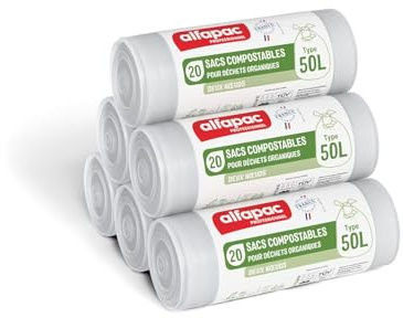 alfapac professionnel - Carton de 500 sacs-poubelle compostables - 50L