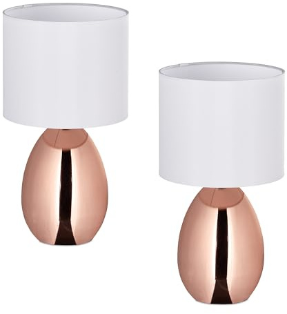 Relaxdays Nachttischlampe 2er Set Tischlampe, Kupfer/weiß