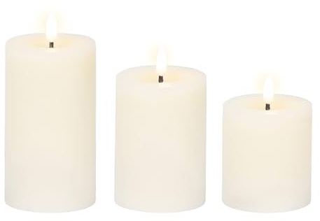 Lumineo LED-ljus, 11–19 cm, vax, set om 3, flimrande lågeffekt, äkta vaxljus, batteridrivet, vaxljus, stumpljus, kräm/varmt vitt