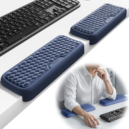 VAYDEER Juego de 2 Almohadillas de Codo en Forma de L — Cojines Reposamuñecas con Espuma Viscoelástica para Borde del Escritorio, Soporte Ergonómico para Muñeca y Antebrazo, Base Antideslizante (Azul)