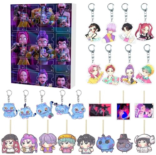Calendrier de l'Avent 2025 avec 24 porte-clés et jouets à collectionner décorations cadeaux pour garçons, filles, adolescents K- Demons Hunters Calendrier de l'avent 24pc Adorable Porte-clés