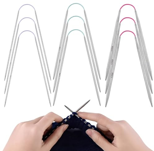 YUVKIN 9 pezzi Ferri da maglia circolari, ergonomici e durevoli, in acciaio inossidabile, per lana e filati, knitting needles (23 cm, 2,0 mm/3,0 mm/4,0 mm)