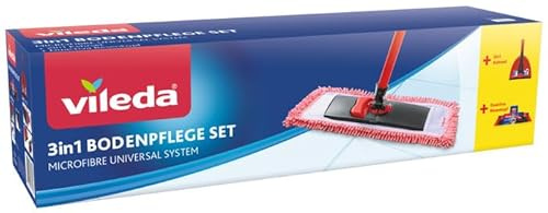 Vileda 3in1 Bodenpflege-Set mit Teleskopstiel Bodenwischer, Besen, Kehrgarnitur
