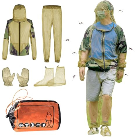 Kustimantu Tuta da zanzariera, set protettivo per uomo, tessuto protettivo traspirante, per pesca, apicoltura, giardinaggio, caccia, escursionismo, campeggio, multicolore, X-Large