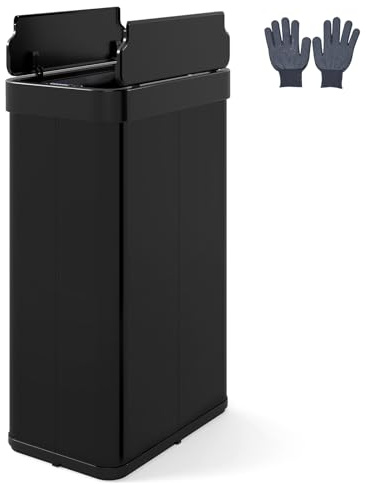 COSTWAY 60L Cestino per Rifiuti con Coperchi a Ali, Pattumiera in Acciaio Inox Spazzolato con Sensore di Movimento a Infrarossi, Bidone Automatico per Camera da Letto, Bagno e Cucina (Nero)