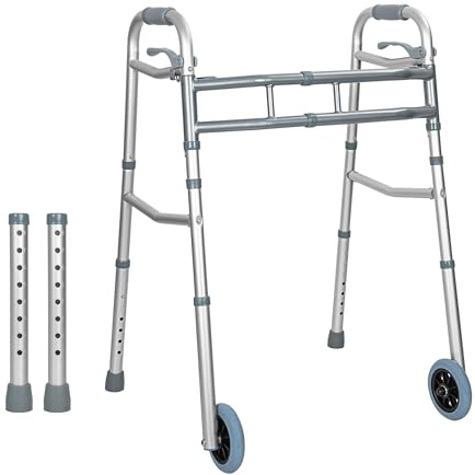 Déambulateur Pliable à 2 Roues - Cadre de Marche Léger en Aluminium, Hauteur Réglable, Support 150KG, Idéal pour Personnes Âgées et Handicapées
