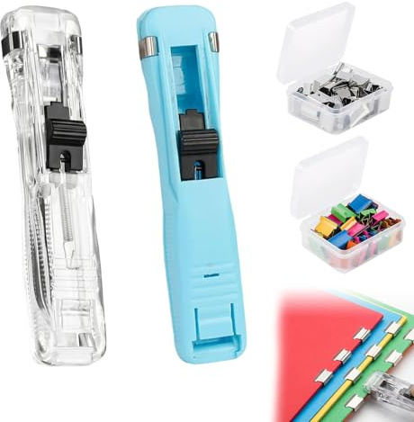 2 Unidad Grapadora Portátil Con Clip Dispensador Portátil Reutilizable de Clips, Mini Grapas Con 100 Unidad Grapas Metálicas para Oficina Escolar, para Oficina, Hogar