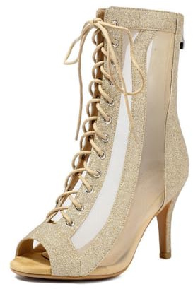 Générique Bottines Femme Peep Toe à Lacets Talon Fin et Mesh | Bottines peep toe à lacets avec mesh, zip arrière et talon 8,5 cm pour soirées et fêtes.