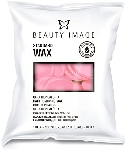 BEAUTY IMAGE Cera Depilatoria de Fácil Fusión. Depilación Sin Bandas para Cuerpo, Axilas, Vello Facial, Cejas y Zonas Delicadas. Apto para Pieles Sensibles. Rosa Mosqueta [1 Kg]