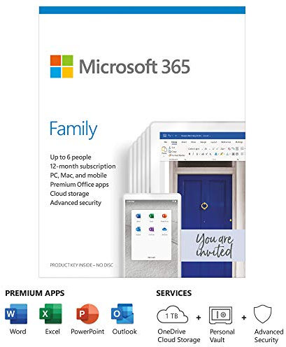 Microsoft 365 Family | Office 365 Apps | Bis zu 6 Benutzer | 1 Jahr Abonnement | Mehrere PCs/Macs, Tablets und Handys | Mehrsprachig | Box