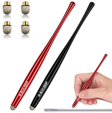 AULEEP Stylus Touch Pen for Touch Screen 2 Pack with 4 Nano Fibre Tips Stylus for Mobile Phones, Tablets, iPads, Kindles (2 Pack - Red and Black)
