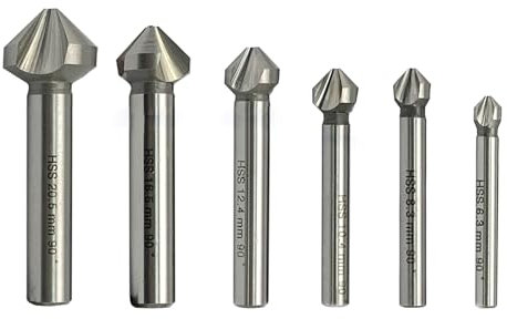 NORTOOLS Lot de 6 fraises HSS M2 3 profondes 90 degrés DIN335C pour chanfreiner en acier inoxydable, fonte, aluminium, cuivre, plastique 6,3 à 20,5 mm