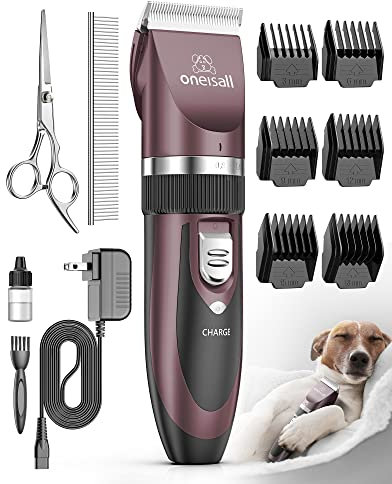 oneisall Tondeuse Chien Professionnelle Poil Long Epais Tondeuse pour Chats et Animaux Silencieux pour petits grands chiens chats animaux de compagnie (L'or) (Or) (Rose)