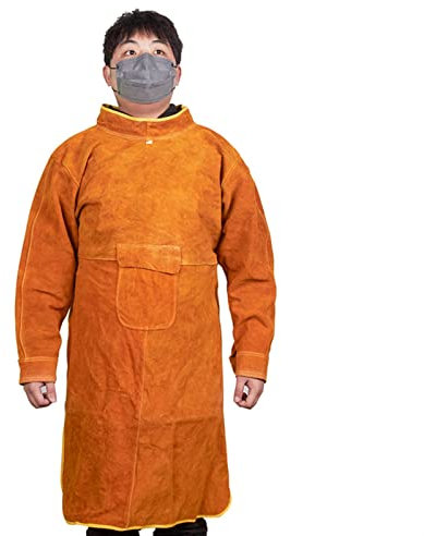 Lederschürze Schweißerschürzen aus Leder, hitze- und flammbeständige Werkstatt-Arbeitsschürzen, Holzbearbeitungsschürzen mit Werkzeugtaschen (Color : Yellow, Size : 85cm)