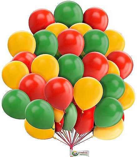 Creative 10 Inch Party Balloons - Bright 3 Color Combination, Multi-coloured Latex Balloons for Birthday, Wedding, Anniversary - Green, Yellow, Red - Pack of 30