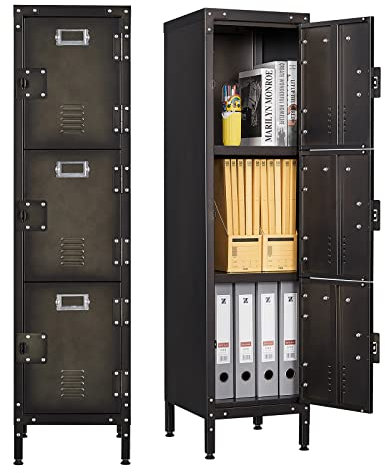 Sightlife Metall Schließfach mit 3 abschließbaren Türs,industrielle Stahlschrank für Schule Haus Büro Garage H120*W31*D35 cm