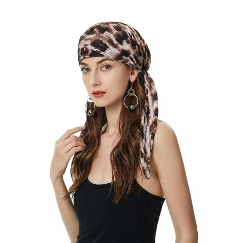 ZLYC Women Summer Chemo Beanie Hat Turbans Head Scarf Pre-Tied Headwear(Leopard Brown)