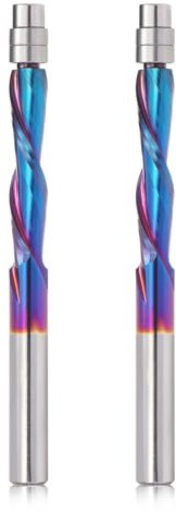 2PCS Down Cut Spiral Flush Trim Router Bit,1/4 Shank 1-1/8 Cutting Length Extra Long 3 OVL,Carbide Spiral Pattern Router Bit with Nano Coated for Woodwoking
