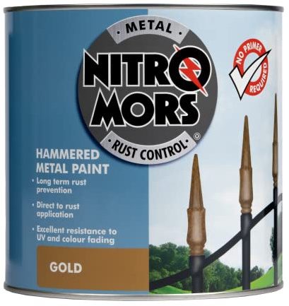 Nitromors Hammered Metal Paint, Gold 2.5 L, No Primer Required, Rust & UV Protection, for Doors, Gates, Furniture, Metal Surfaces
