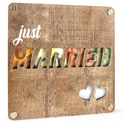 Frexpor Hochzeitsgeschenke Holz für Brautpaar „JUST Married“, Kreatives Geldgeschenk Verpackung, Hochzeit Geschenke Geld, Originelle Holz Hochzeitskarte