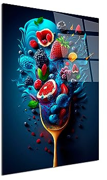 DECLINA, tableau mural, impression sur verre acrylique, décoration moderne, tableau déco assortiment de fruits, art mural contemporain, cadre design élégant, 60x100 cm