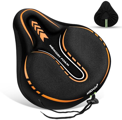 MSDADA Padded Bike Seat Cover - Extra Large Soft Cushion for Men & Women, Comfortable Gel Seat Cover for Indoor/Outdoor Cycling(Orange)