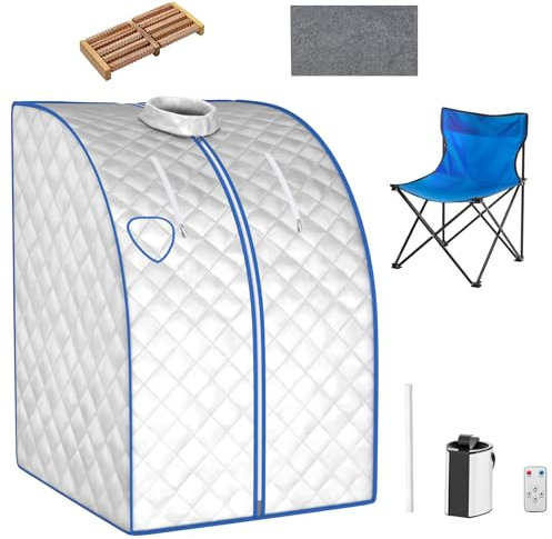 Multigot Portable Steam Sauna, Folding Personal Home Spa Box with Folding Chair, Foot Massage Rollers and Remote Control, Full Body Sauna Tent for Detox Therapy (Silver)