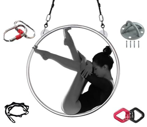 Aerial Hoop Silberne Double-Point-Aerial-Hoop-Ausrüstung, Edelstahl-Aerial-Lyra-Hoop für Anfänger, Professionelles Lyra-Hoop-Set für Auftritte/Zirkus (Size : 85 cm (33))