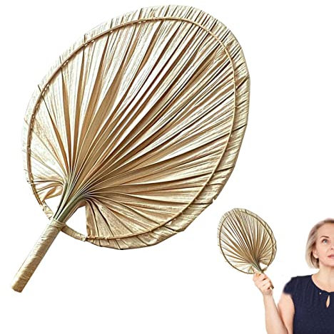 Vesone Éventail À Main en Feuille De Palmier, Éventail Tissé À La Main, Éventail Tissé Bam-Boo en Forme De Cœur, Éventail À Pagaie De Tissage Fait À La Main De Style Chinois, Éventail en Paille Tissé