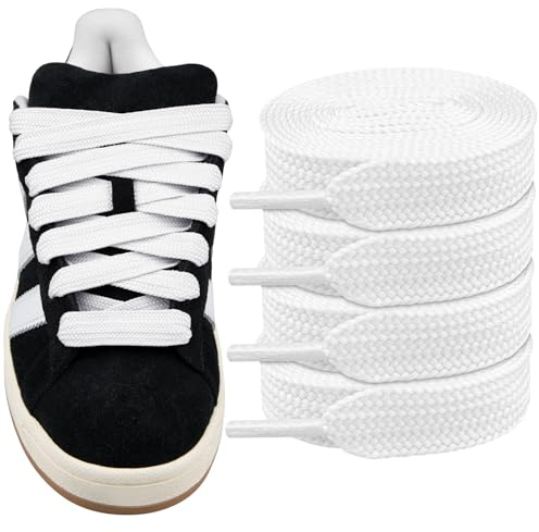 Endoto 2 Pairs Fat Shoelaces for Adidas Campus 00s,16MM Chunky Thick Flat Wide Jumbo Shoe Laces Replacement Laces for Sneaker shoes(Color:White,Size:54Inch)
