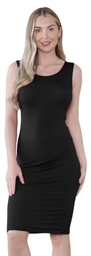 janisramone® Midi-klänning för kvinnor – mångsidiga och bekväma ärmlösa midi-bodycon-klänningar för kvinnor | snygga sommarklänningar för kvinnor UK, Svart, 50/52