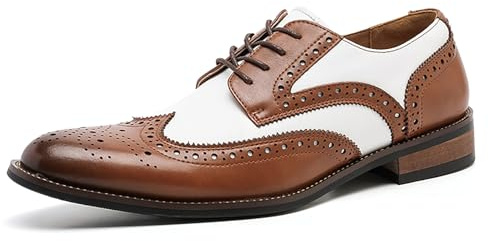 Zapatos brogue de piel auténtica para hombre, zapatos de vestir británicos en blanco y negro con punta de ala