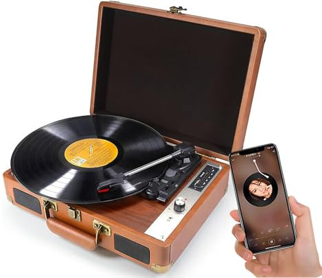 Giradischi Valigia Vintage, Giradischi in Vinile Bluetooth con 5 modalità di Riproduzione, Doppi Altoparlanti HiFi integrati nella Scheda, Giradischi LP a 3 velocità, fonografo Vintage Bluetooth