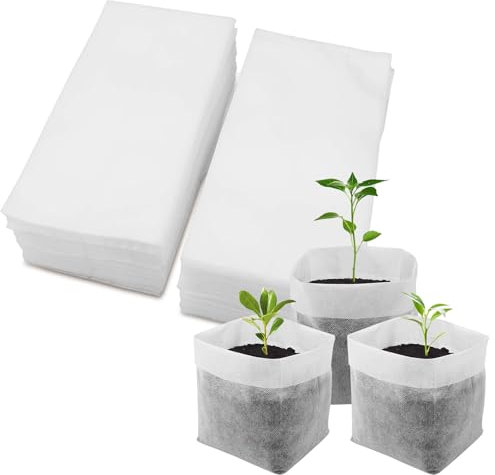 imSHHWcs 200 Bolsas No Tejidas Biodegradables para Plantas Macetas Cultivo Horticultura Hongos Semilleros Germinación, Trasplante Jardín 12x15cm, Saco Setas