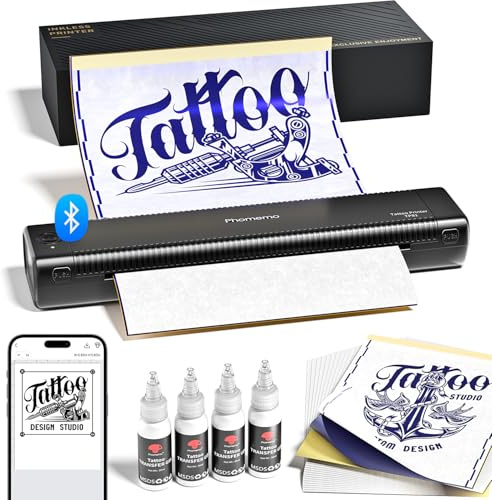 Phomemo TP81 Imprimante Tatouage avec 4 Gels de Tatouage, Imprimante Stencil avec 20 Feuilles de Papier de Transfert, Thermocopieur Tatouage pour Tatouages Temporaires
