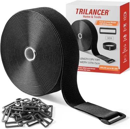 Trilancer Cintas de Sujeción de 5 cm x 10 m de Alta Resistencia con 30 Hebillas – Cintas Ajustables, Cortables a la Longitud Deseada, Reutilizables para Asegurar Cables, Mangueras, Tubos y Más