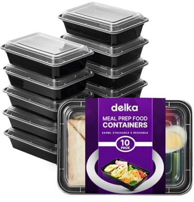 delka Meal Prep Containers -944ml | BPA-Free, Reusable Food Storage Boxes | Microwave, Freezer & Dishwasher Safe | Leakproof & Stackable for Healthy Meal Planning & Portion Control (10 Pack)