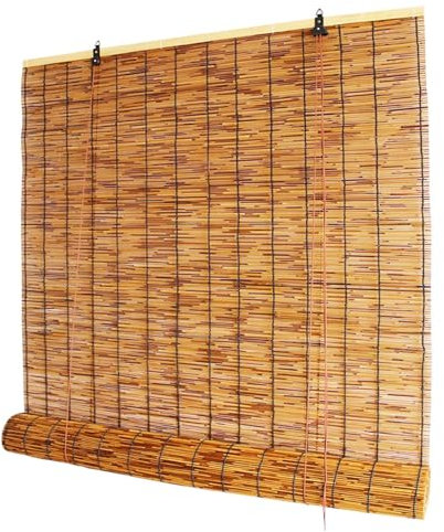 AJTXCSFOQL Natural Bamboo Shades for Windows, Easy to Install Bamboo Blinds Blackout 70% Breathable Roman Roller Blinds, Roll Up Blinds Cordless Indoor Outdoor Patio Privacy Screen(W91cm x H188cm)