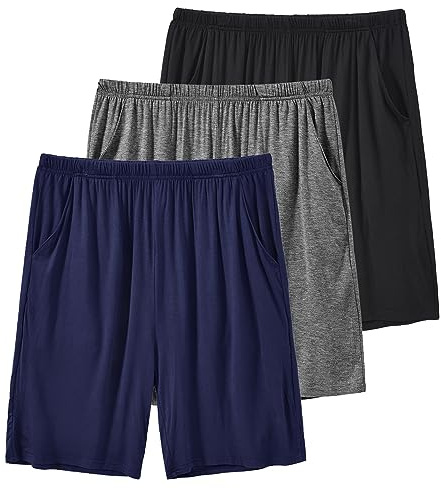 MoFiz Men's Pyjama Shorts 3-Pack Soft Modal Lounge Wear Shorts Pyjama Bottoms Sleepwear with Pockets (Black,Navy,Dark Grey) Size 4XL
