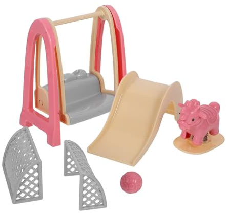 Abaodam Miniatur Puppenhaus Zubehör mit Realistischen Spielplatz Elementen Mini Schaukel Rutschbahn und Holz Schaukelpferd Material für Kinderzimmer Dekoration und Puppenhaus Gestaltung