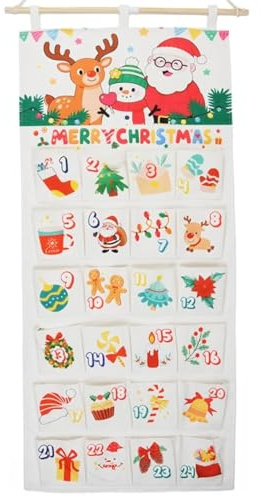 Calendrier de l'Avent à remplir en tissu 2025, calendrier de l'Avent pour enfants, tapisserie, calendrier de l'Avent de Noël rechargeable, sac pour décoration murale ou de porte avec 24 poches